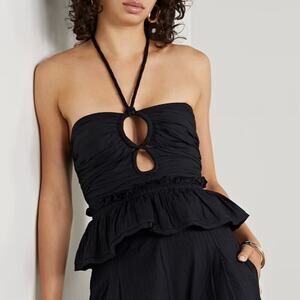 Ulla Johnson | Adaleigh Cropped Cotton Halter Top in Black 00